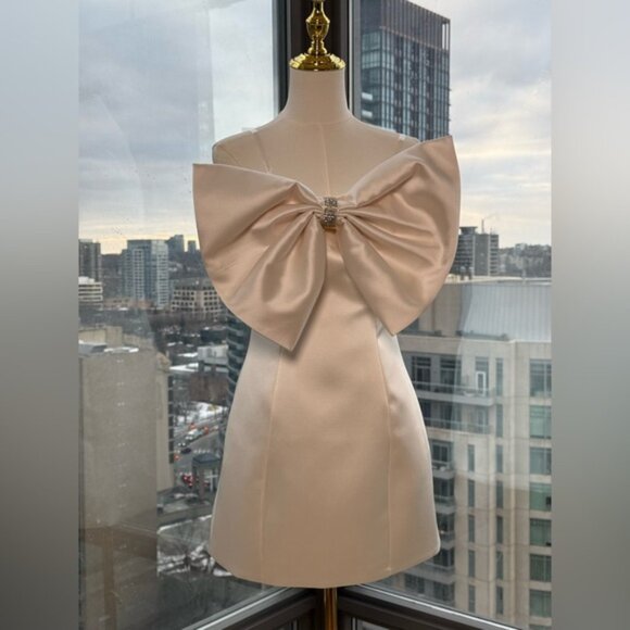 🆕 BRONX & BANCO 🧿 NWOT Evie White Strapless Bow Mini Dress, Sz S US 4 - Picture 11 of 16